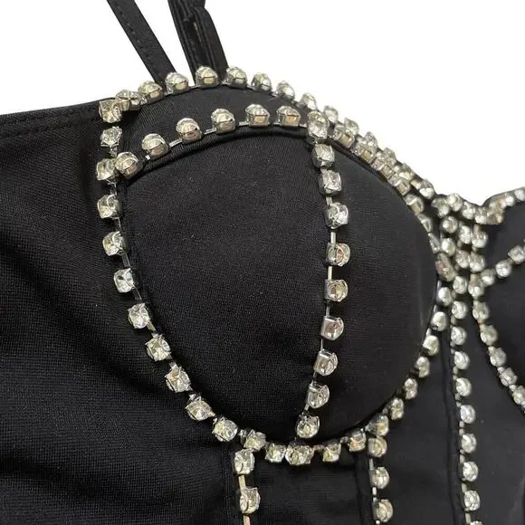Julia by Love I Rhinestone Bustier Top M | Corset Crop, Padded, Party, Glam Y2K - Picture 3 of 8